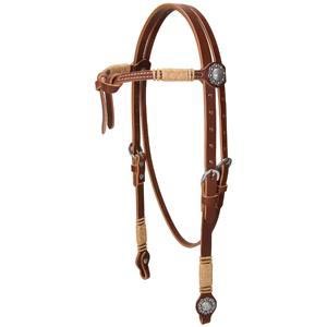 Weaver Harness Leather Browband Headstall with Conchos and Rawhide