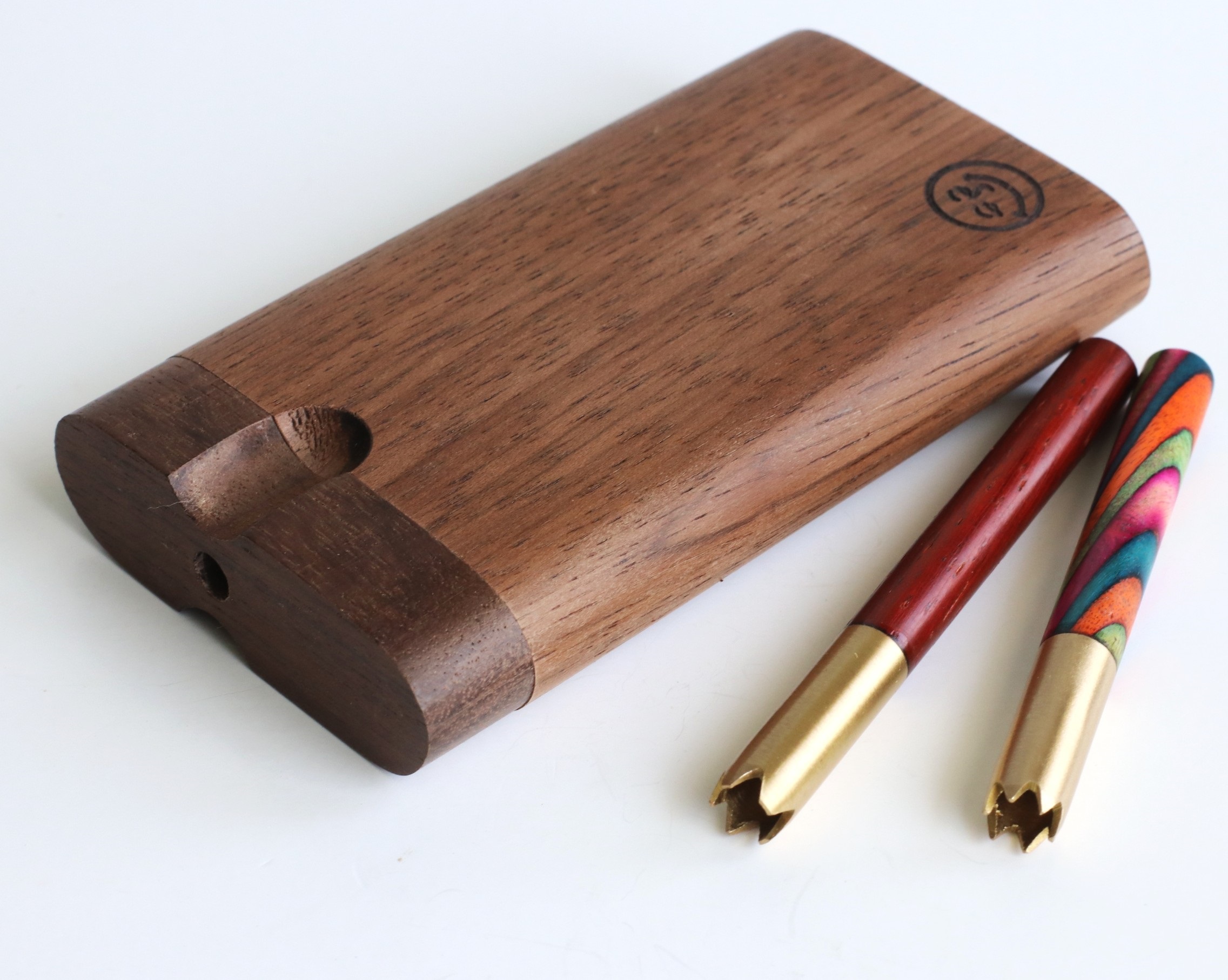 4" Walnut Double Hitter Dugout & Glass Pipe-American Crafted Dugout