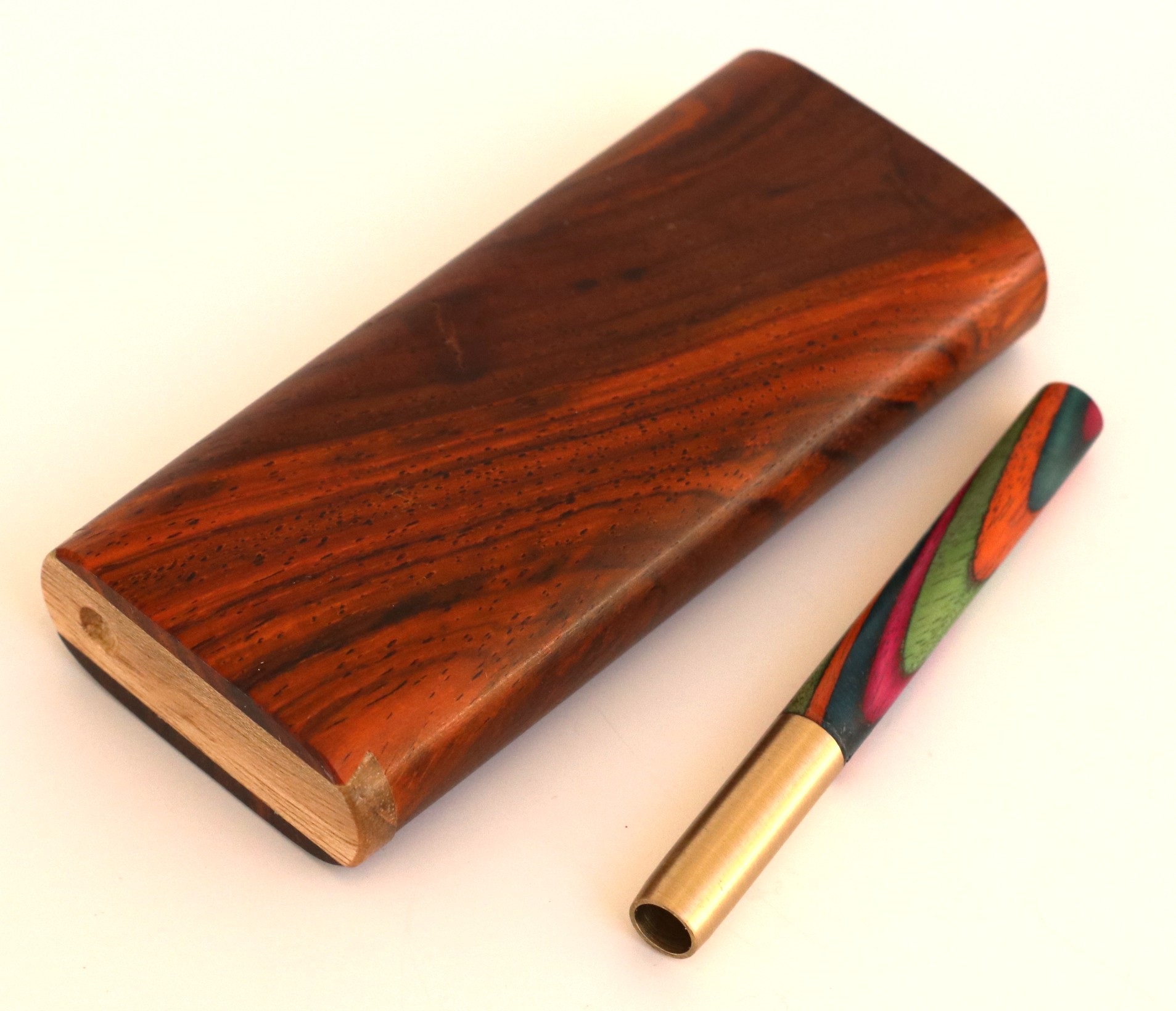 Cocobolo Slider Lid Dugout & One Hitter-Classy Handcrafted American Stash Box