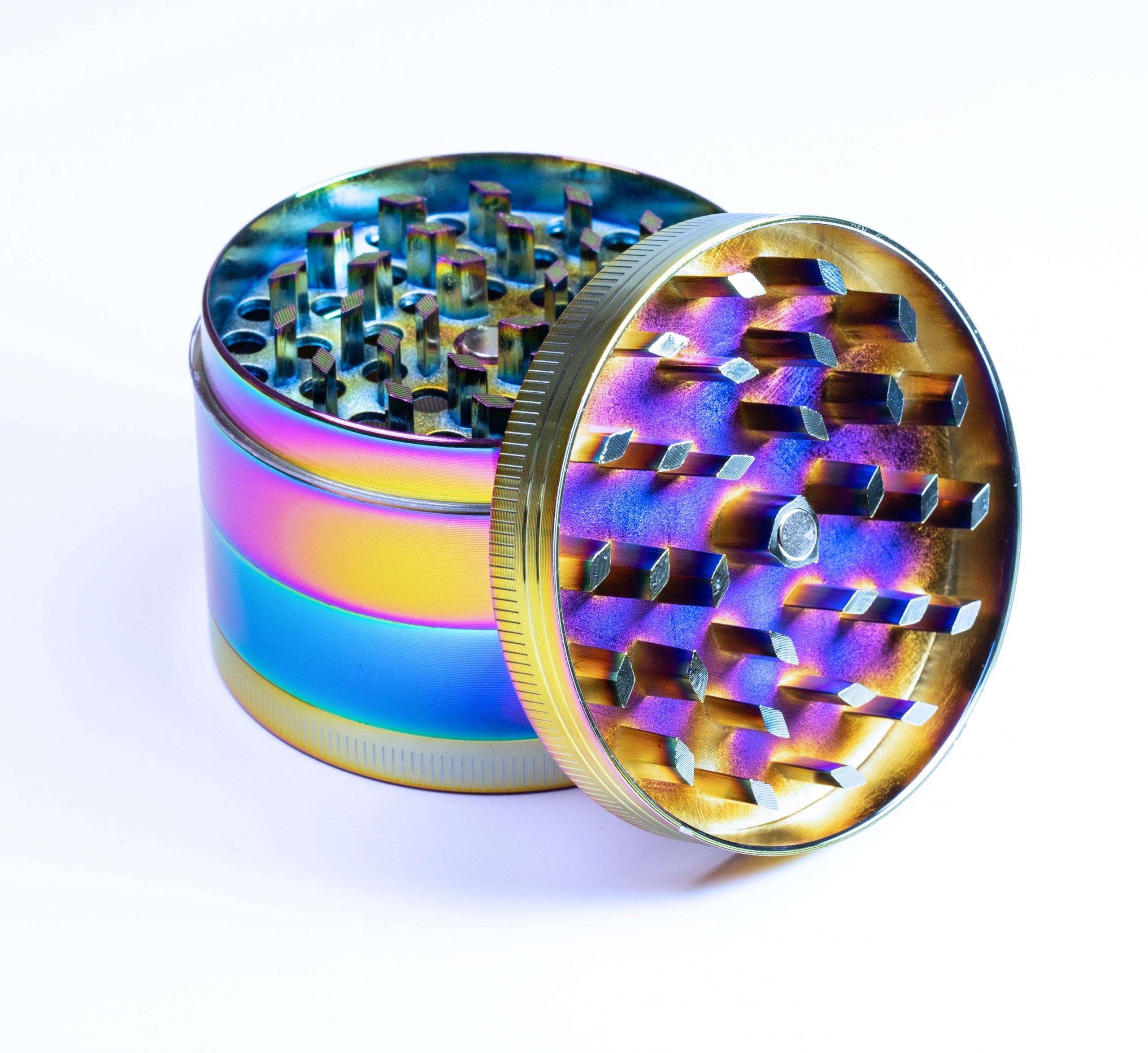 2.5" Rainbow Herb Grinder- 4 pc- Magnetic Lid