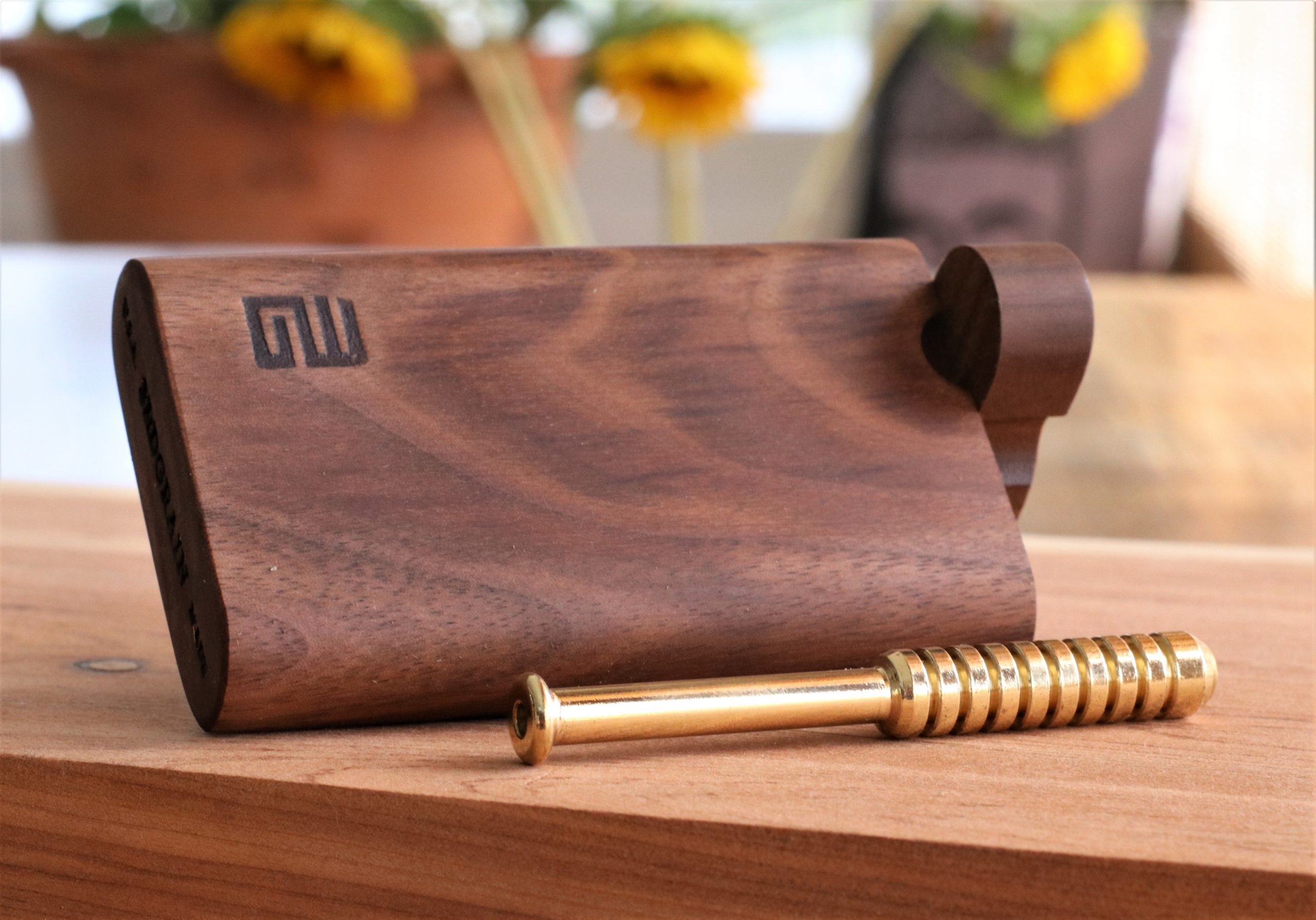 4" Black Walnut Dugout & Brass One Hitter-American Crafted Stash Box - Walnut Dugout & Brass One Hitter