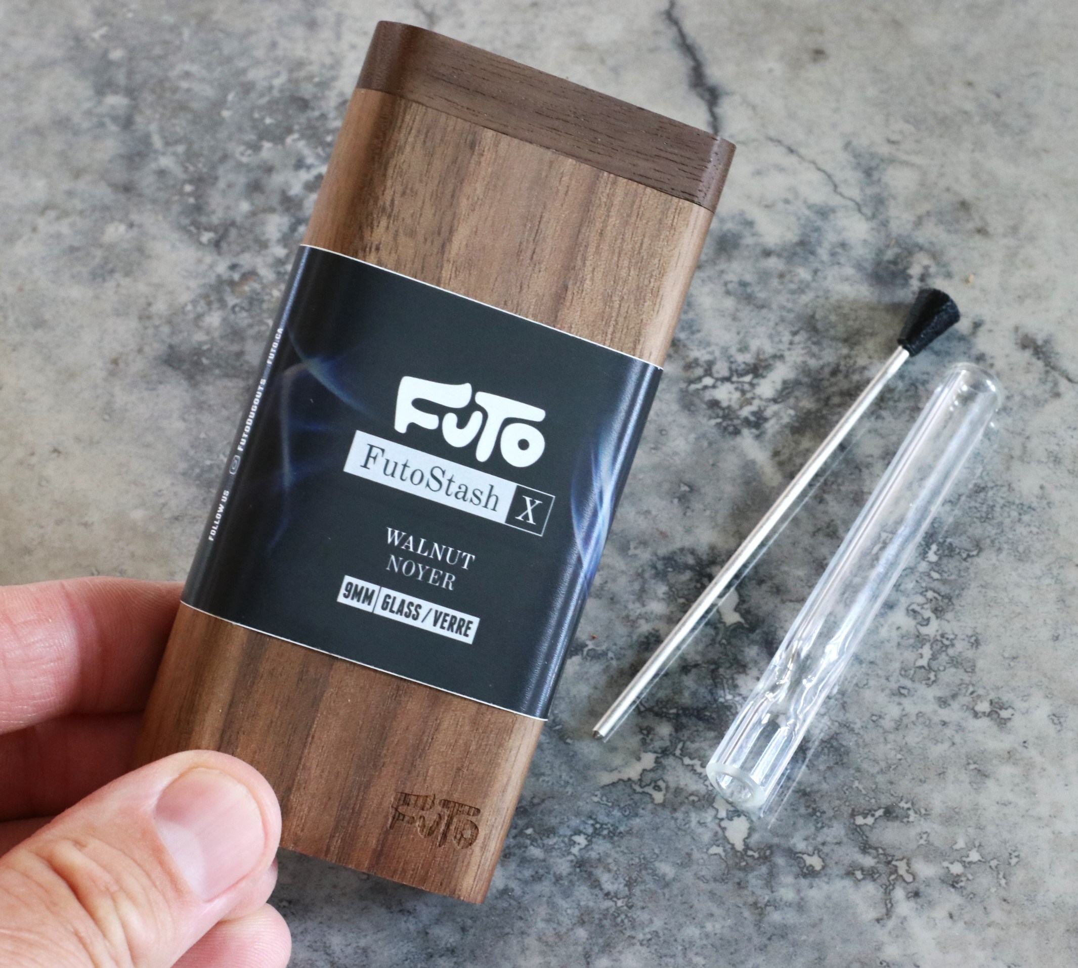 4" Walnut Wood Dugout- by Futo- Premium Stash Box with One Hitter & Stash Cleaner - Futo Walnut Dugout