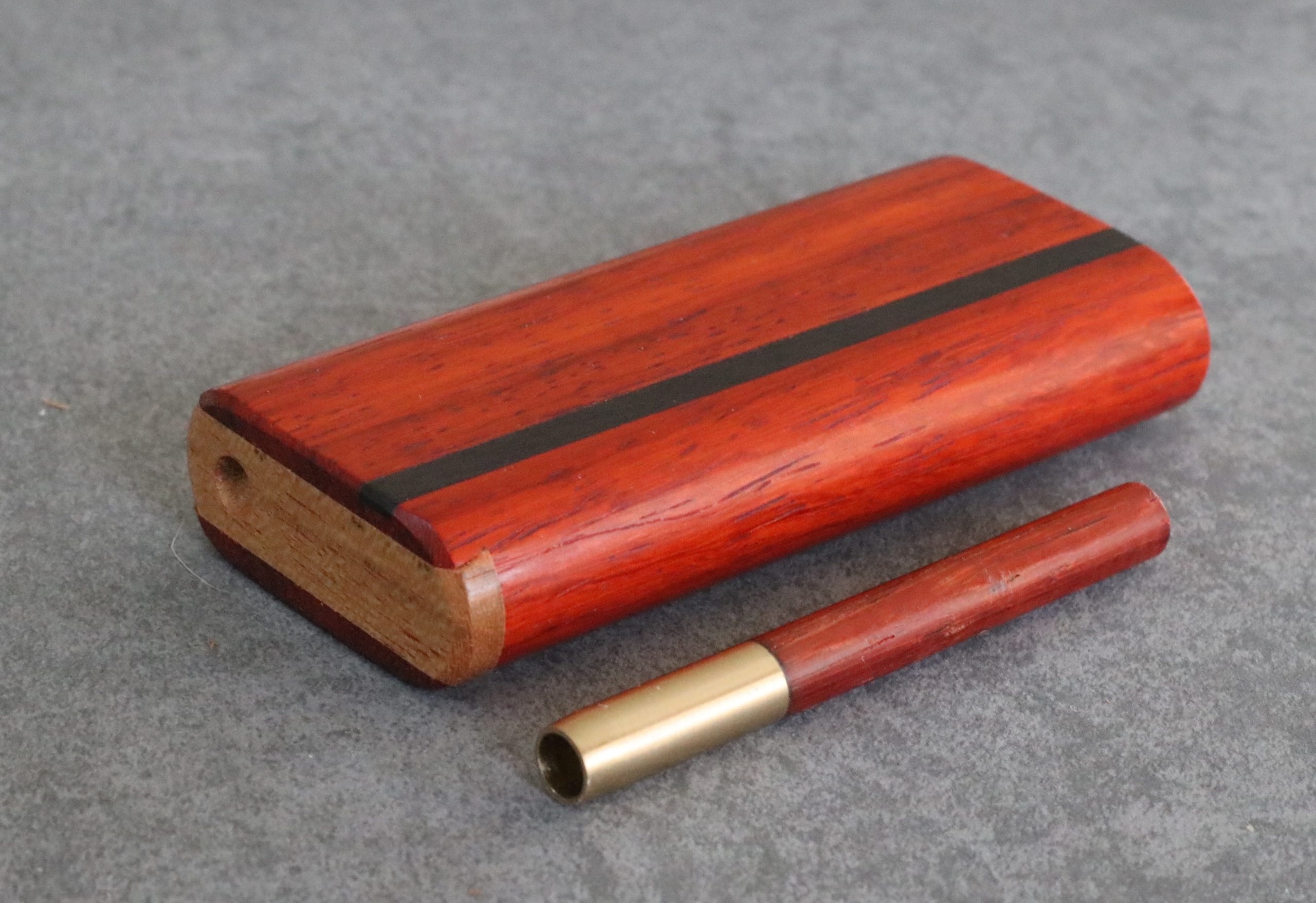 Vermillion 4" Dugout w/ Ebony inlay & One Hitter Pipe- Pure Class-American Handcrafted Stash Box - Vermillion Dugout
