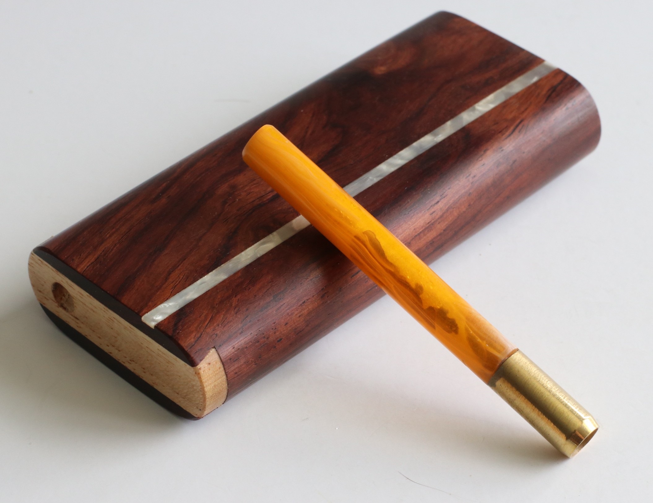 3" Brass One Hitter Pipes- Designed for 4" dugouts - Honduras Pearl Inlay Dugout