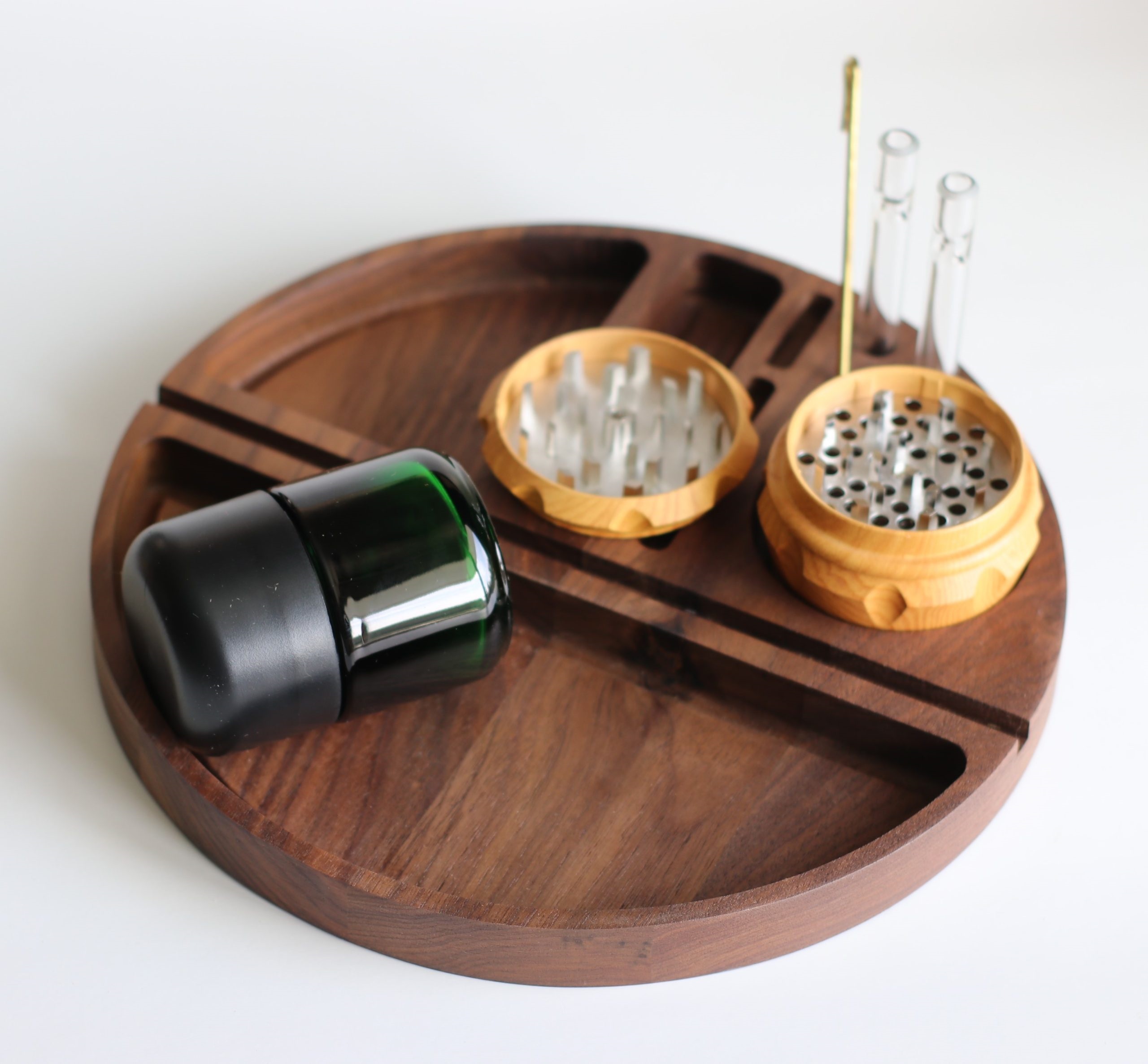 Handcrafted Walnut Rolling Tray- 9" Circular Smoker's Tray
