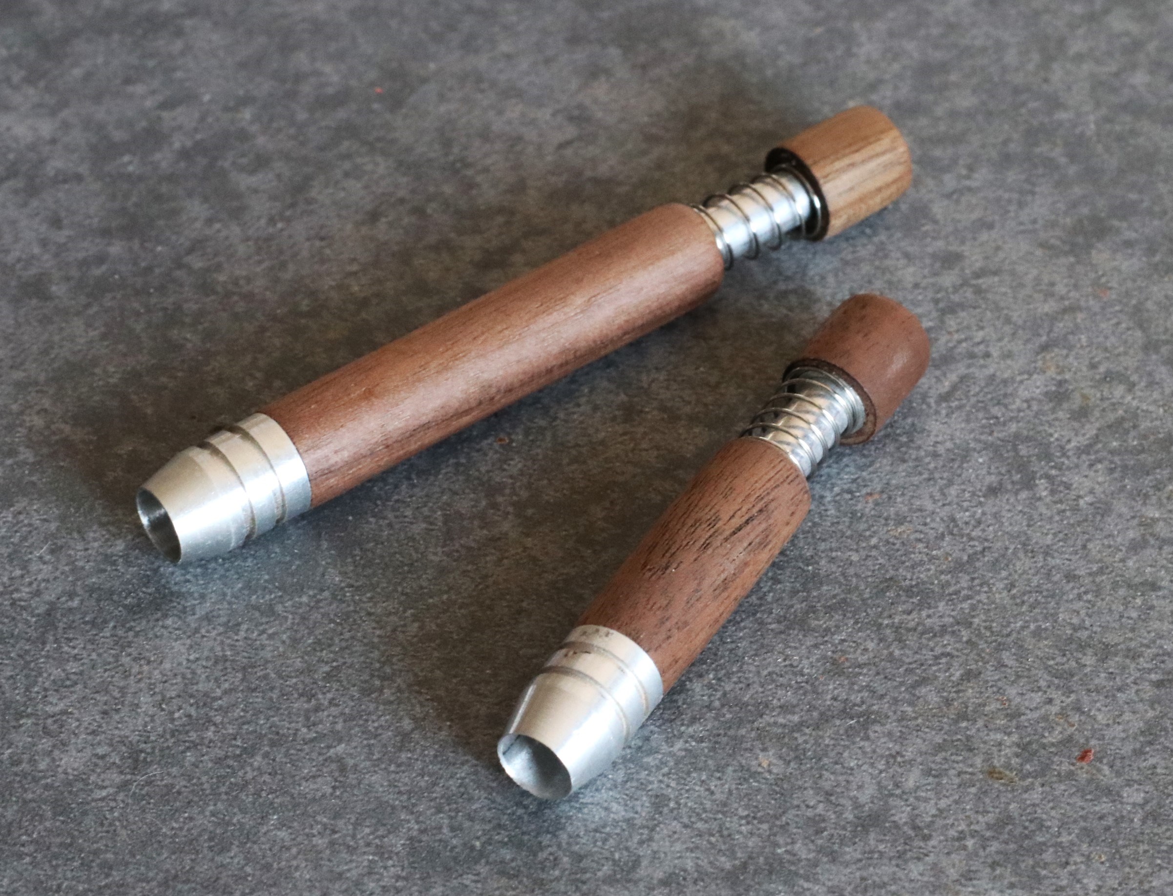 2" & 3" Spring Loaded Walnut One Hitter- Self Eject Pipe-Clean Smoking Pipe - Walnut Spring Loaded Self Eject Pipes