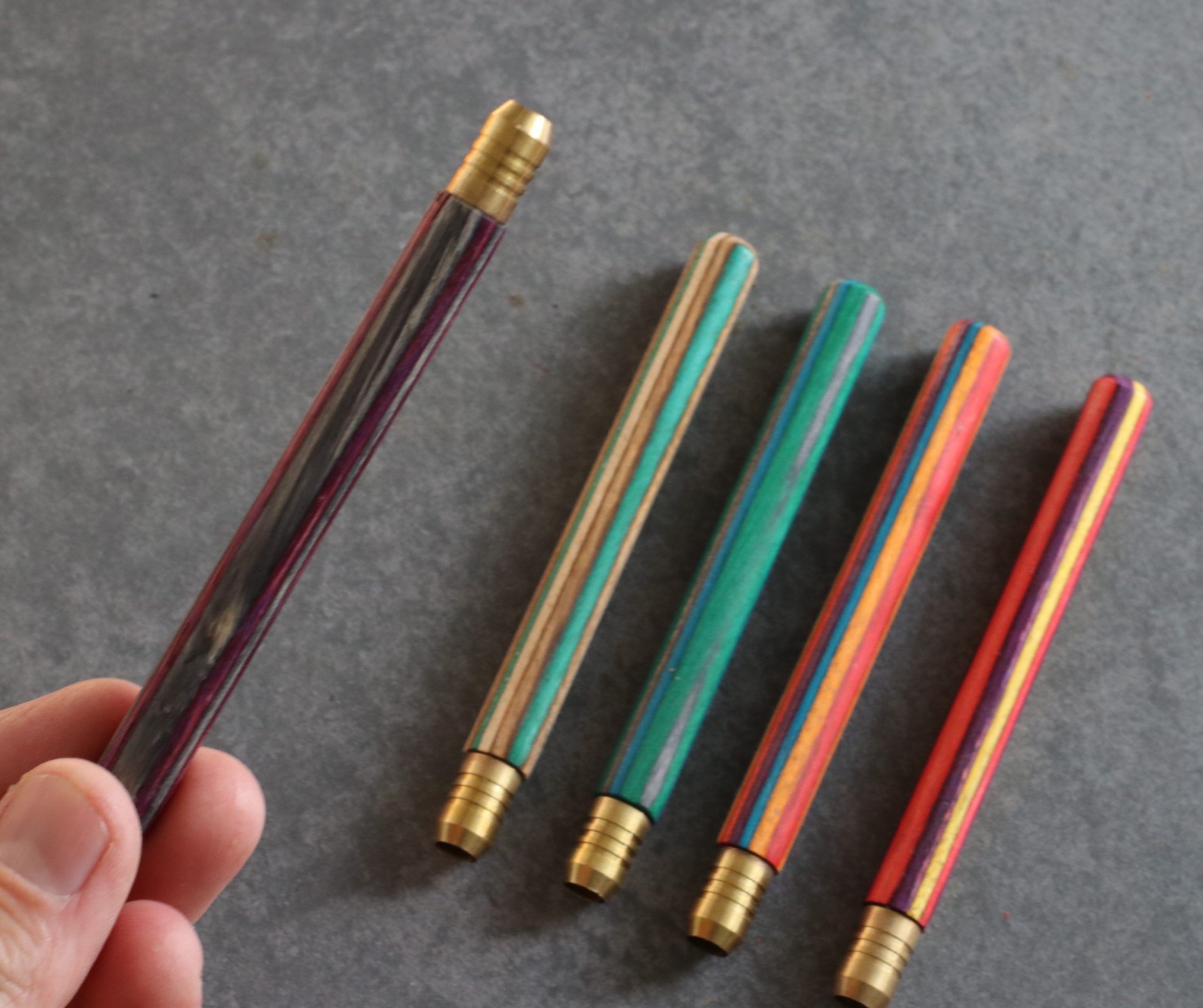 4" Rainbow Wood One Hitter Pipes- Crafted Hardwood pipe with Brass Bowl - 4' Rainbow Wood & Brass Pipes