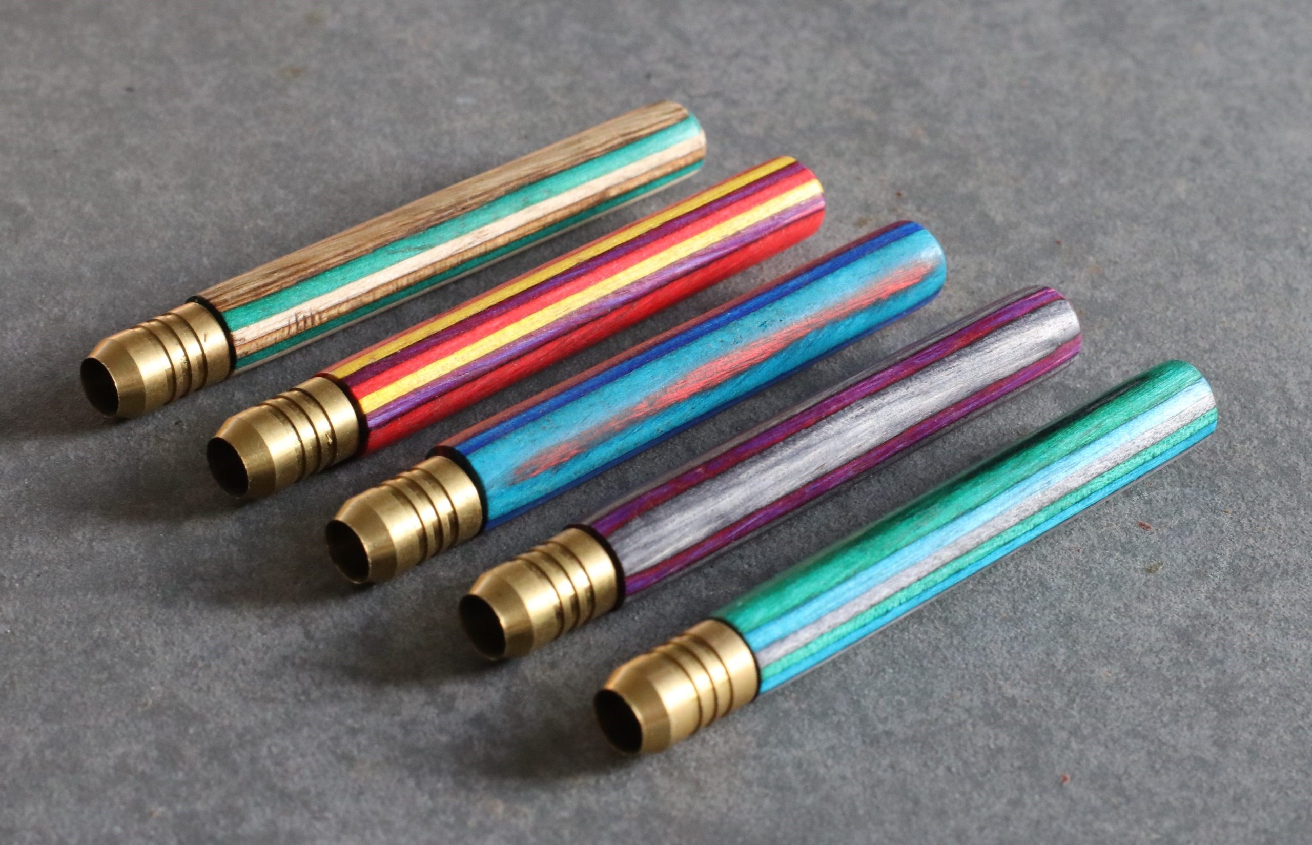 3" Colorful Rainbow Wood Pipes with Brass Bowl-Handcrafted Wood Smoking Pipes - 3' Rainbow Wood & Brass Pipes