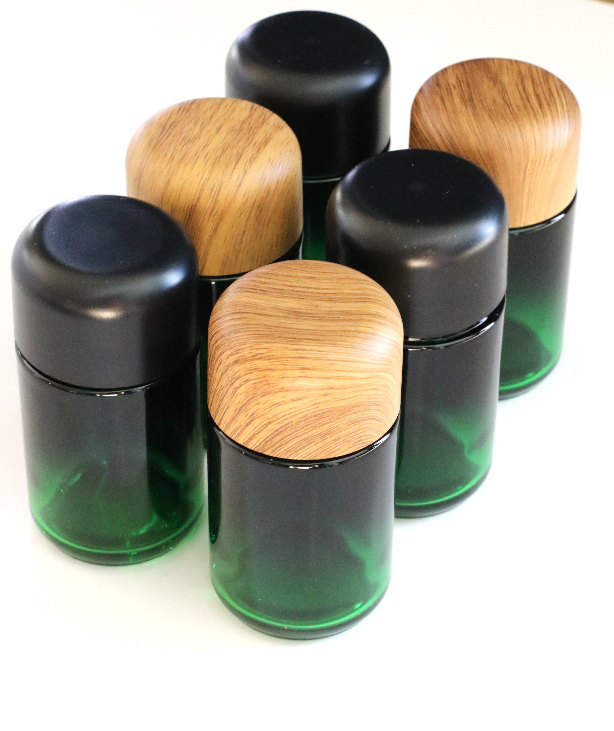 6 x Glass Stash Jars-Quality Green Tinted Glass with Smell/Child Proof Lids - Glass Stash Jar