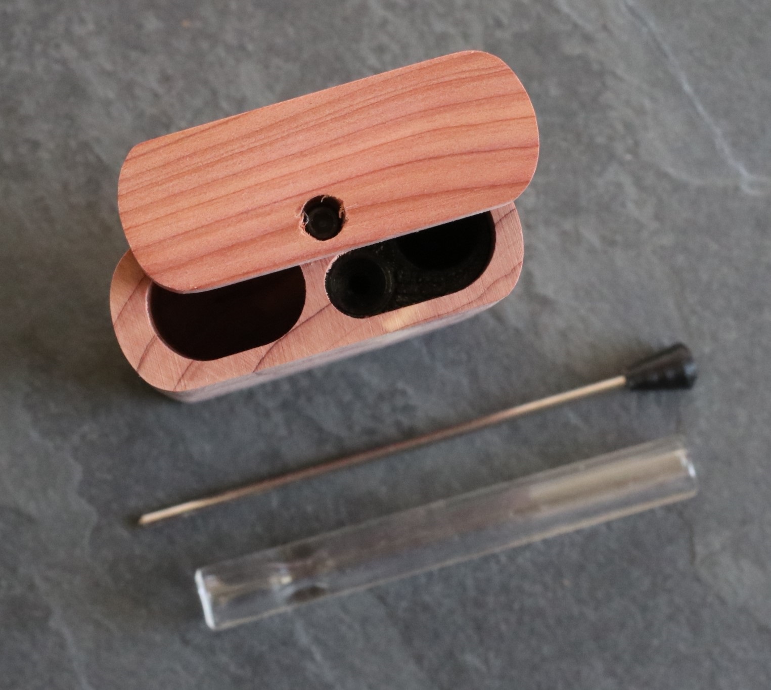 Cedar Wood Dugout- by Futo- Premium Stash Box with One Hitter & Stash Cleaner