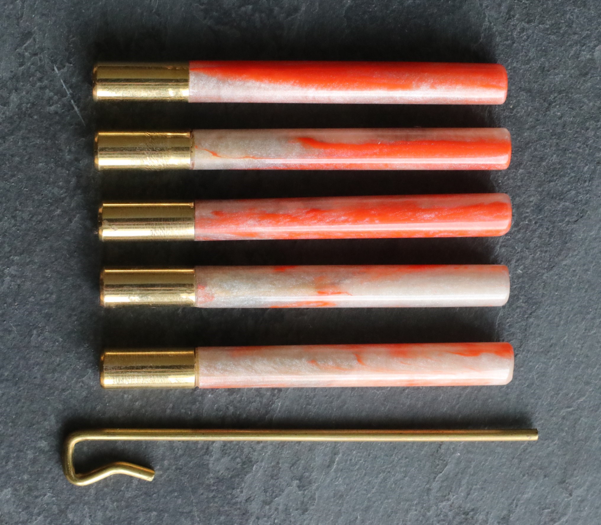 Set of 5 x 3" Pink Resin Brass Bats-Designed for 4" dugouts-Poker included