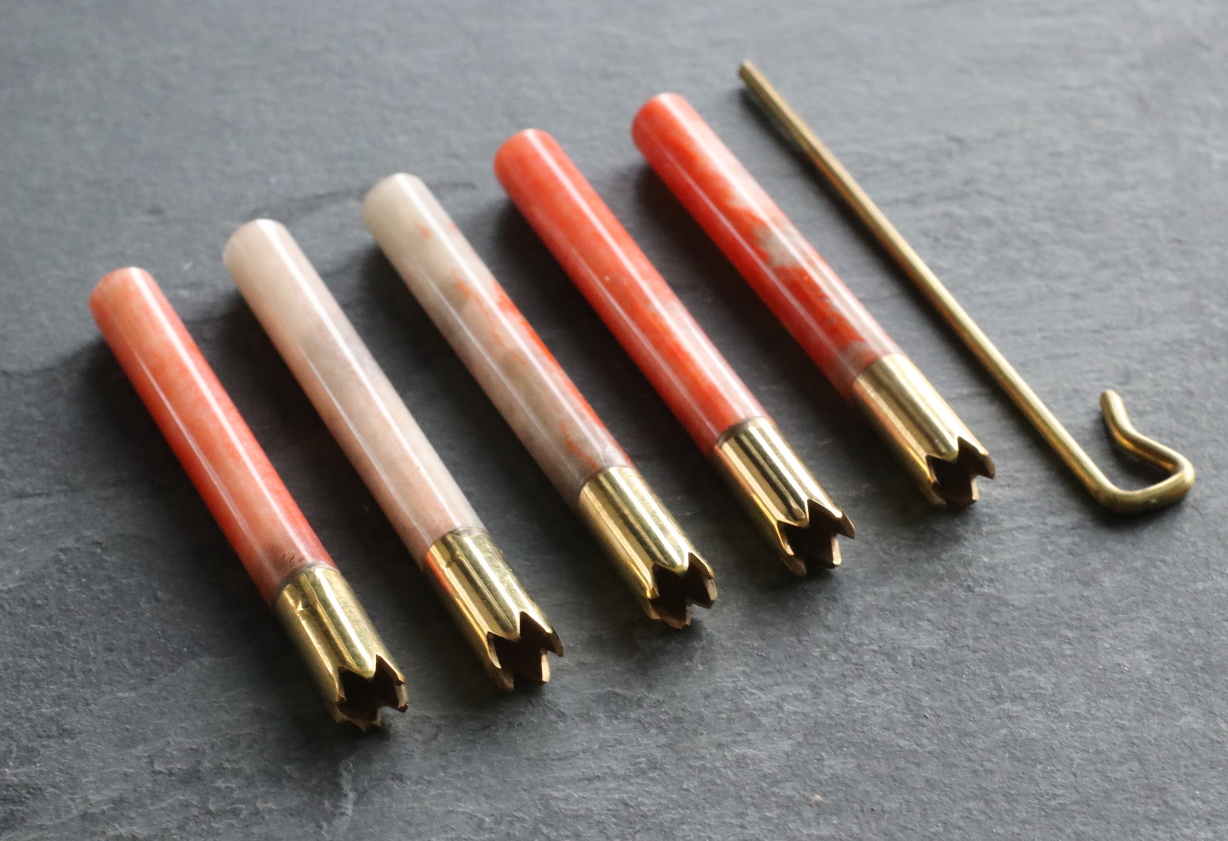 Set of 5 x 3" Pink Resin Brass Bats-Designed for 4" dugouts-Poker included-Grinder Tip - IMG_4567