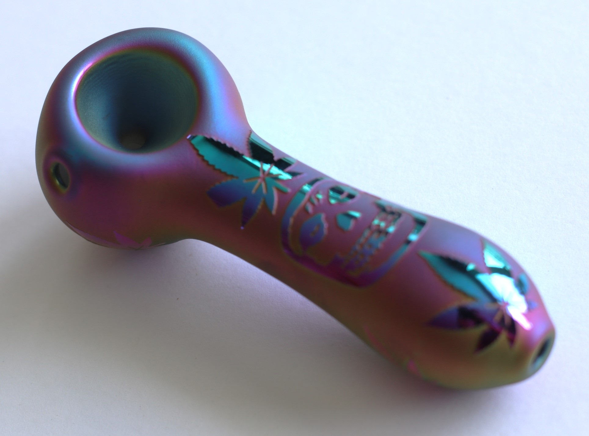 4" Glass Spoon Pipe w/colorful ceramic coating-Rainbow Skull - Glass Spoon Pipes
