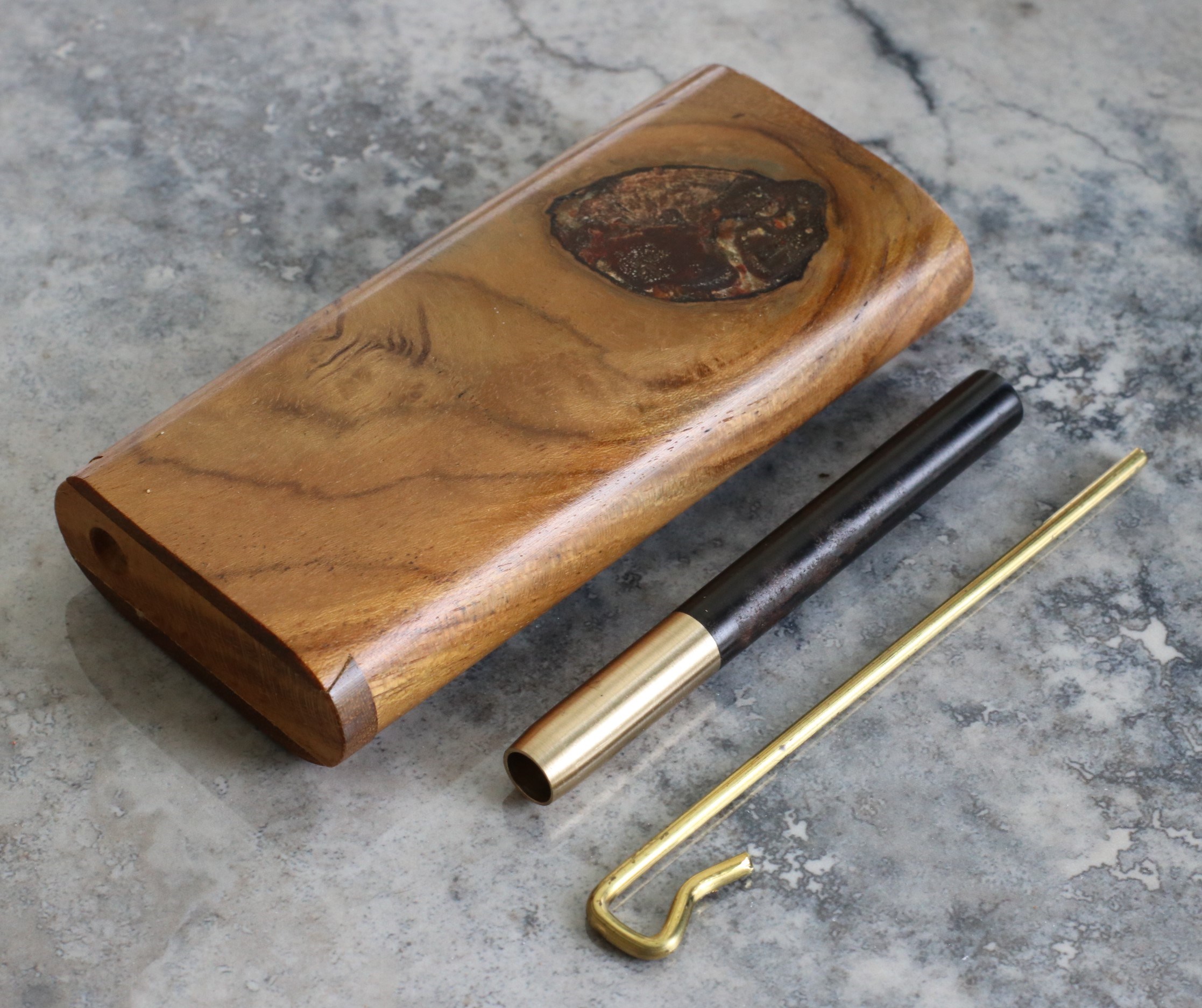 One of a Kind Teak Wood Dugout & One Hitter Pipe - Teak Dugout