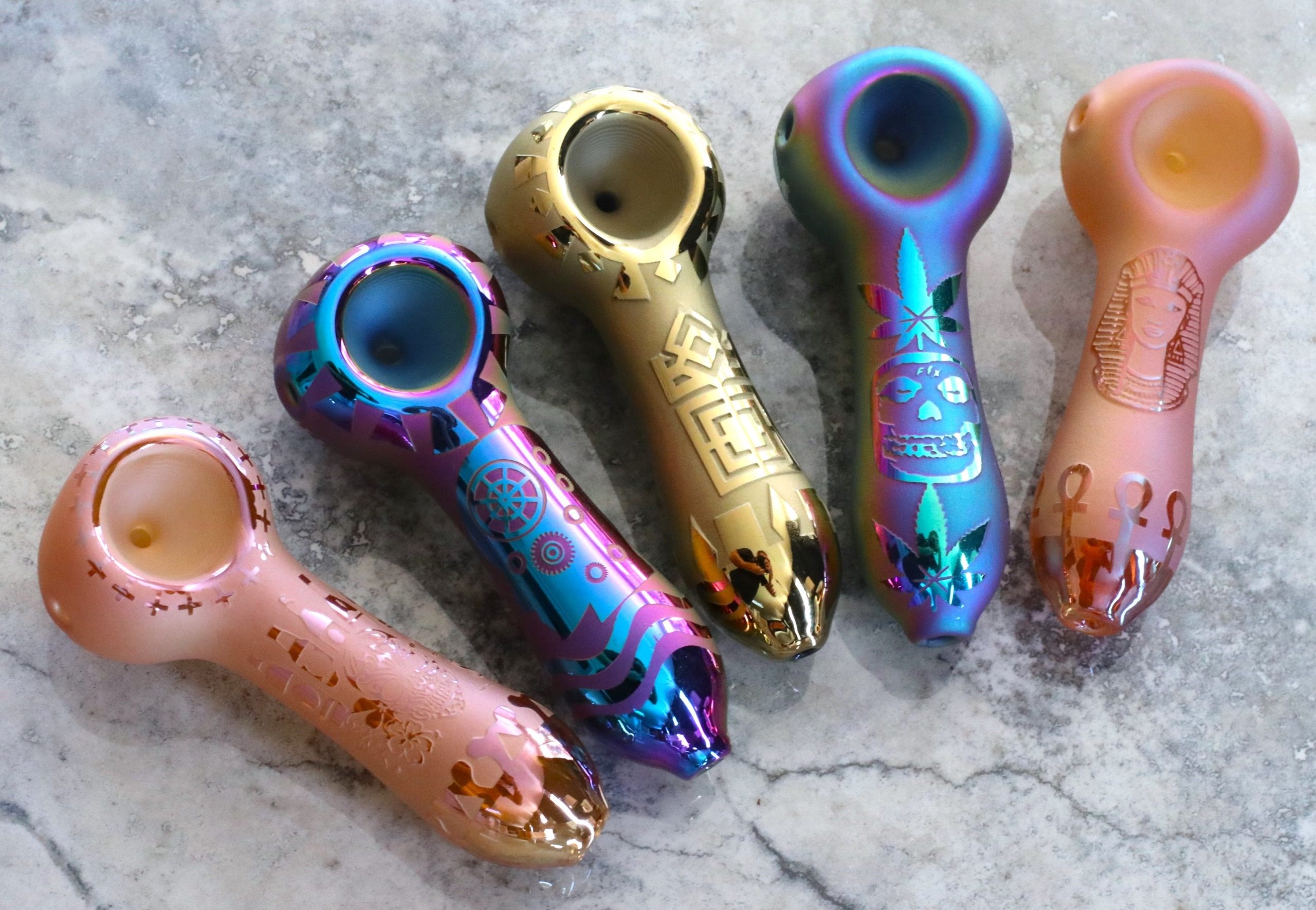 4" Glass Spoon Pipe w/colorful ceramic coating-Rainbow Sundial - 4' Glass Spoon Pipe
