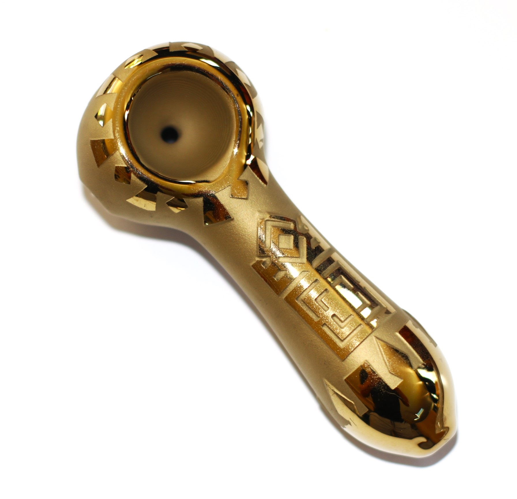 4" Glass Spoon Pipe w/colorful ceramic coating-Gold Aztec - 4' Glass Spoon Pipe