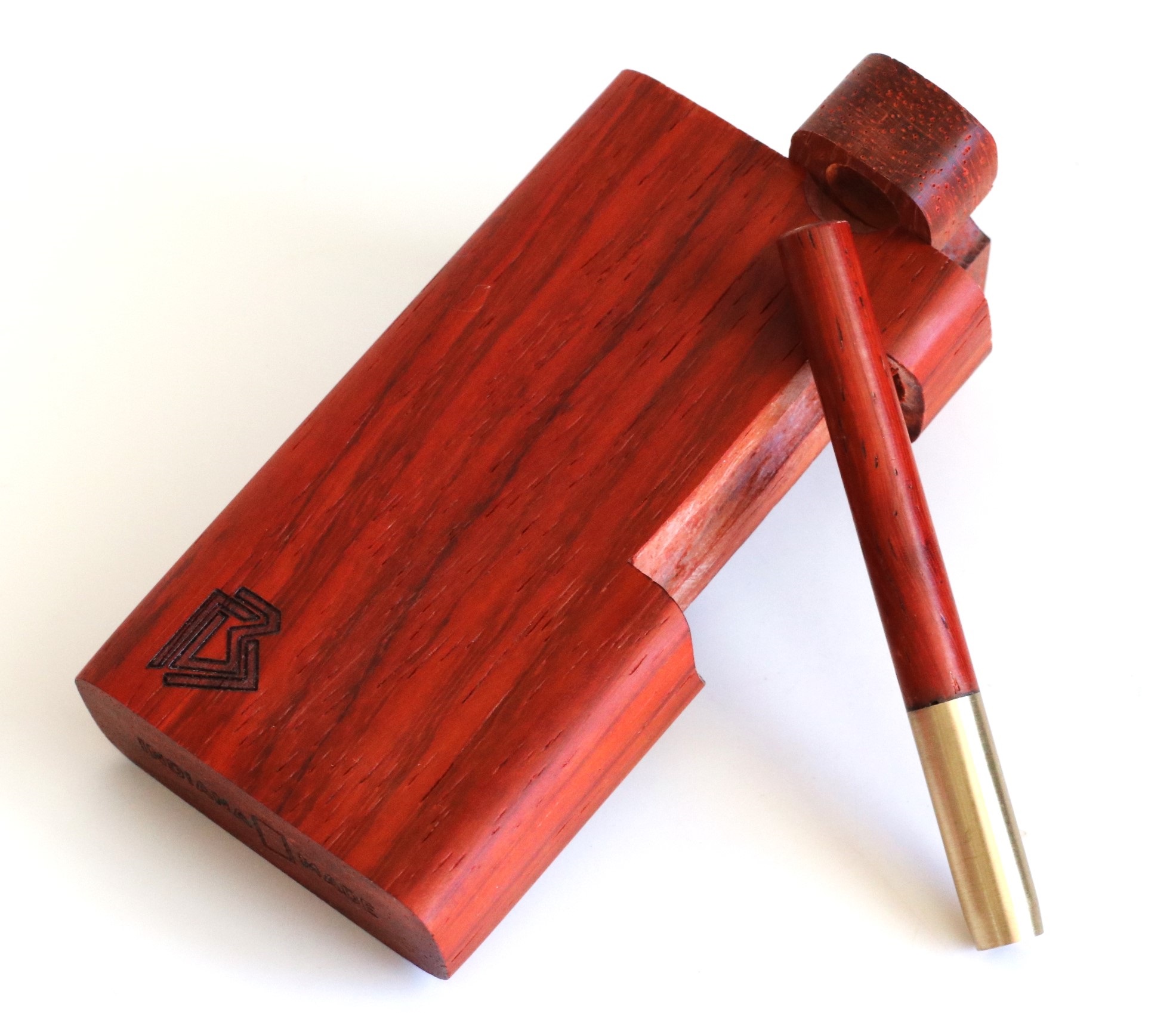 4" Padauk Square Cutaway Dugout & One Hitter Pipe-American Crafted Stash Box - Padauk Swivel Lid Dugout