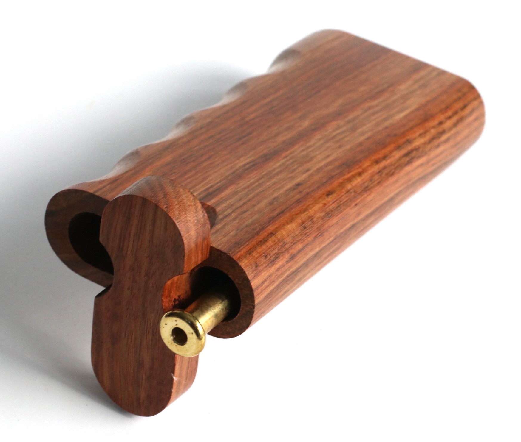 4" Brazilian Cherry Spring Lock Dugout & One hitter pipe-Handlebar Grip- American Handcrafted Stash Boxes
