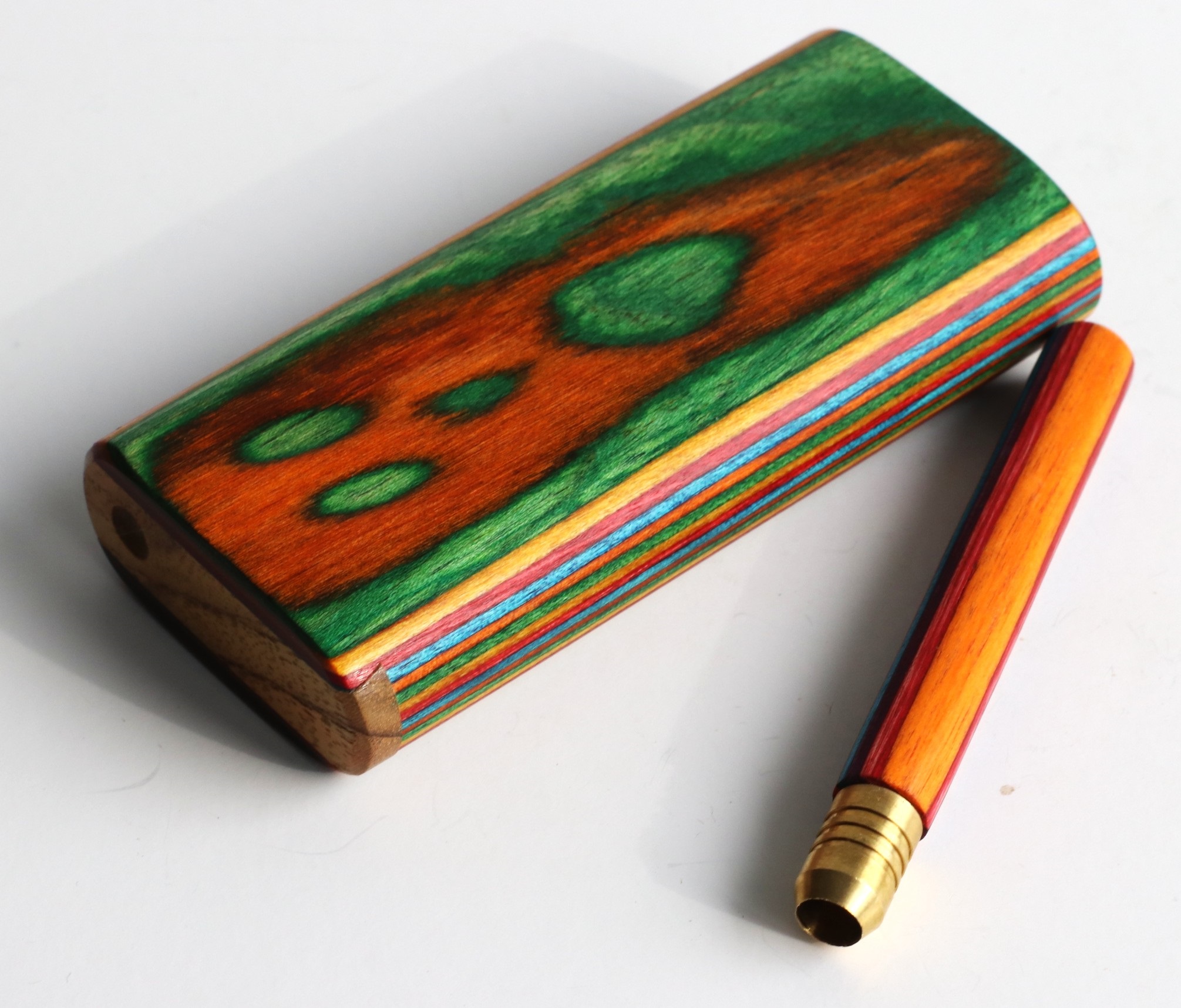 4" Rainbow Etched Dugout & One Hitter Pipe - Etched Wood Dugout and One Hitter Pipe