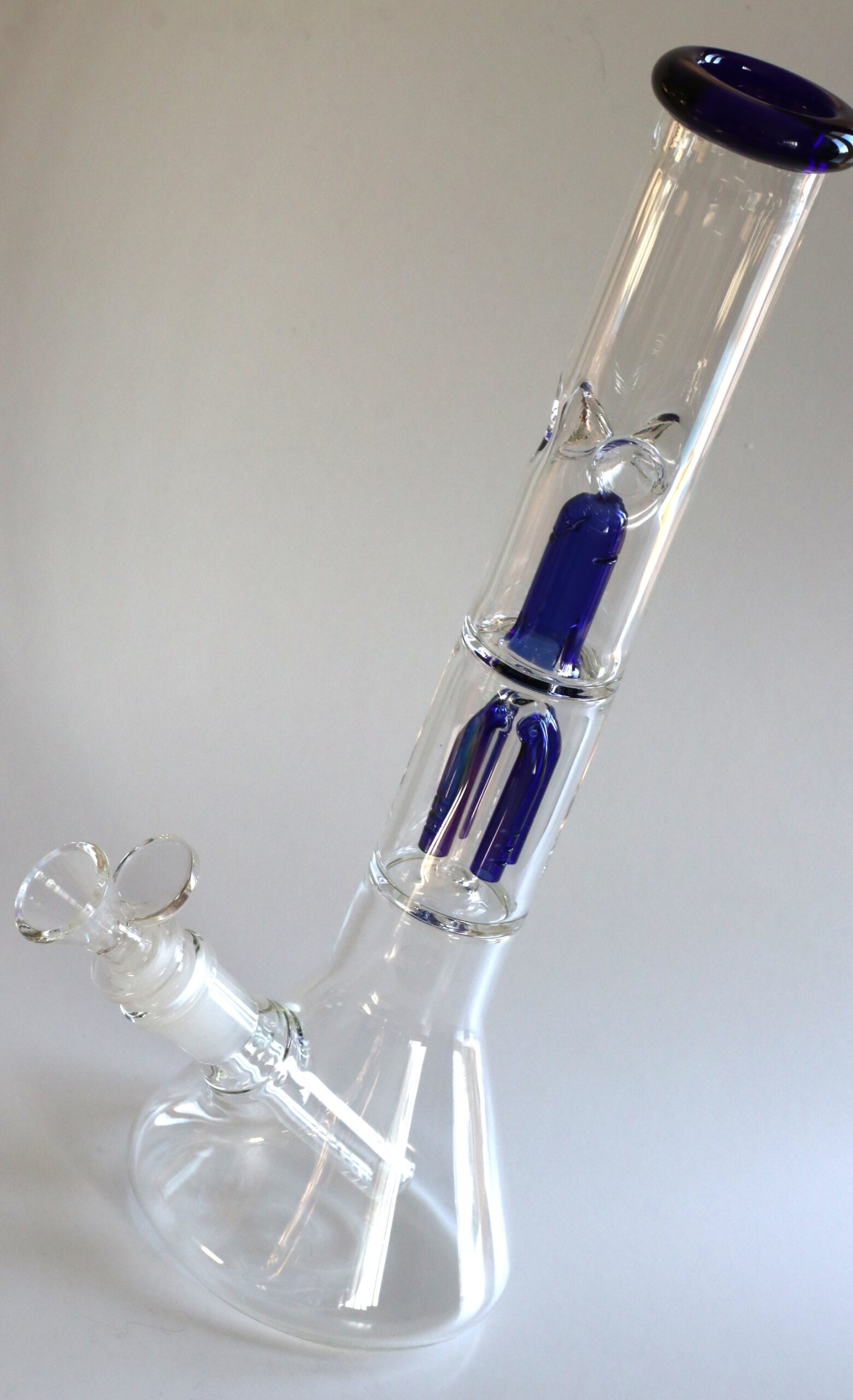 12" Clear Glass Bong-Slider & Herb Bowl-Blue Accents-Top quality Table top water beaker-bong-glass pipe - GRAV Glass Hitter Pipes