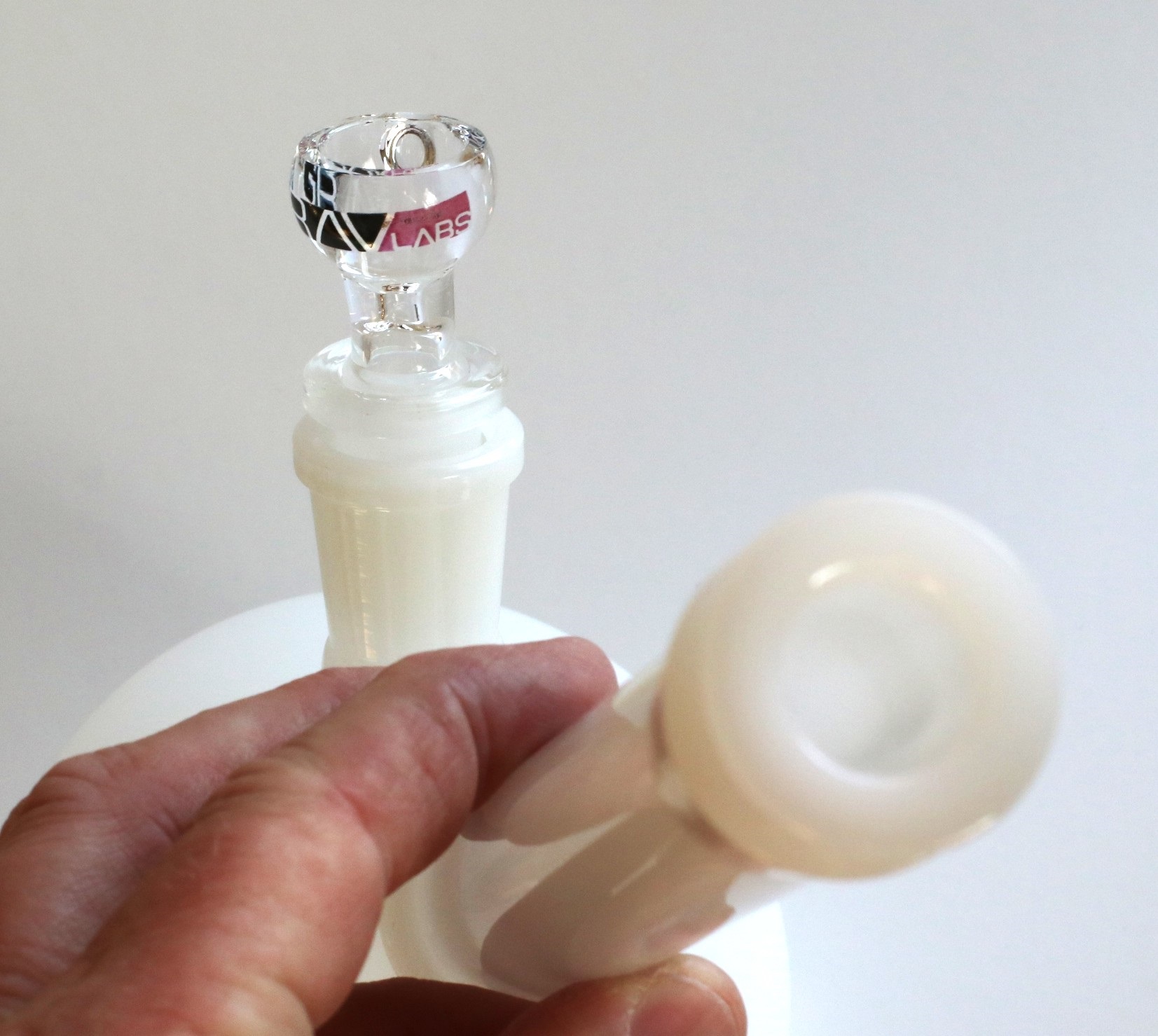 10" White Glass Bong-GRAV Glass Water Pipe-Downstem & Male Herb Slide - White GRAV 10' Glass Bong