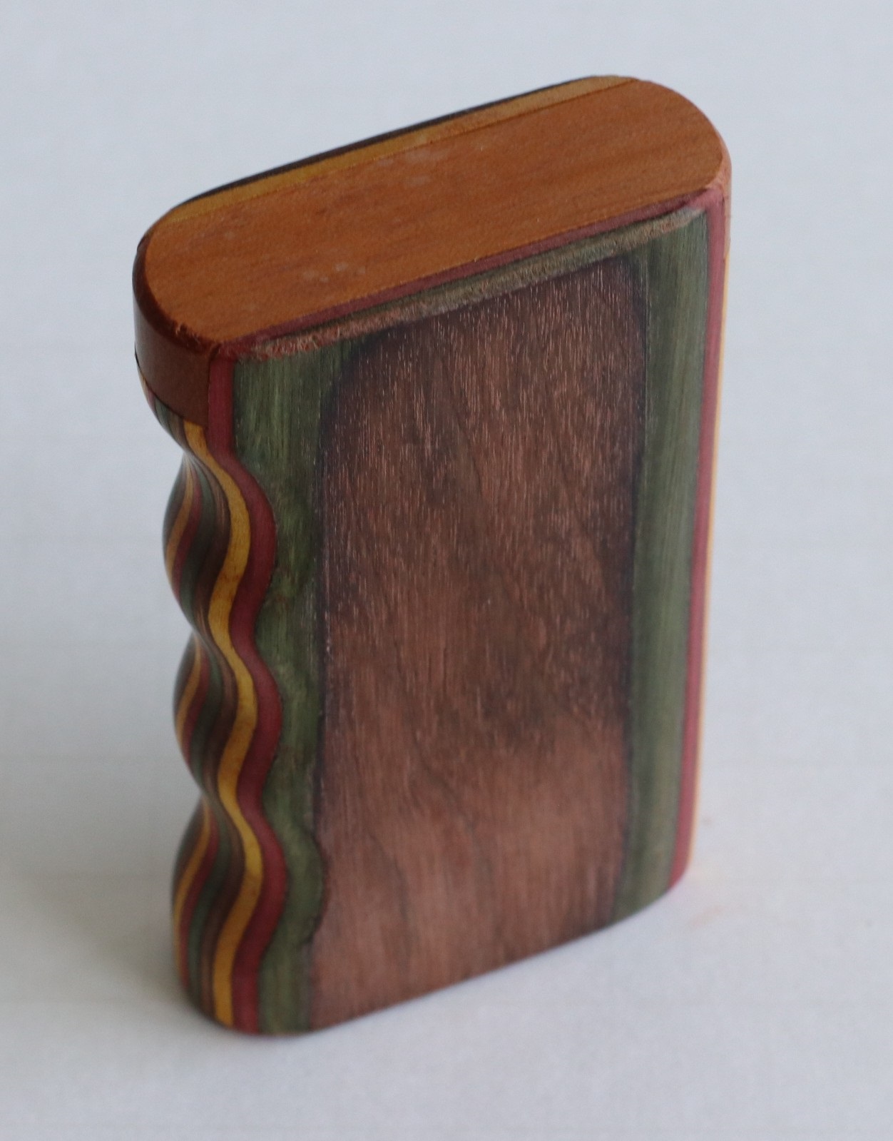 3" Colorful Wood Dugout & One Hitter Pipe-Unique Magnetic Lid-American Crafted Stash Box - Swivel Lid Wood Pipes