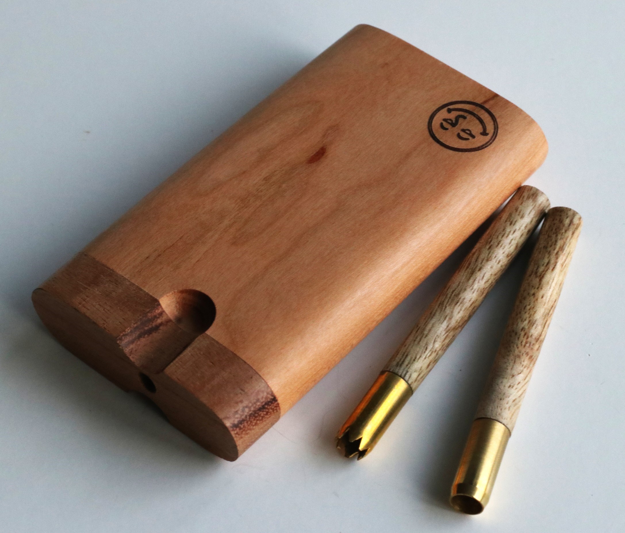 4" Cherry Wood Double Hitter Dugout-2 Pipe Slots-American Crafted Stash Box - Walnut Swivel Lid Dugout-Two Pipe Double Hitter
