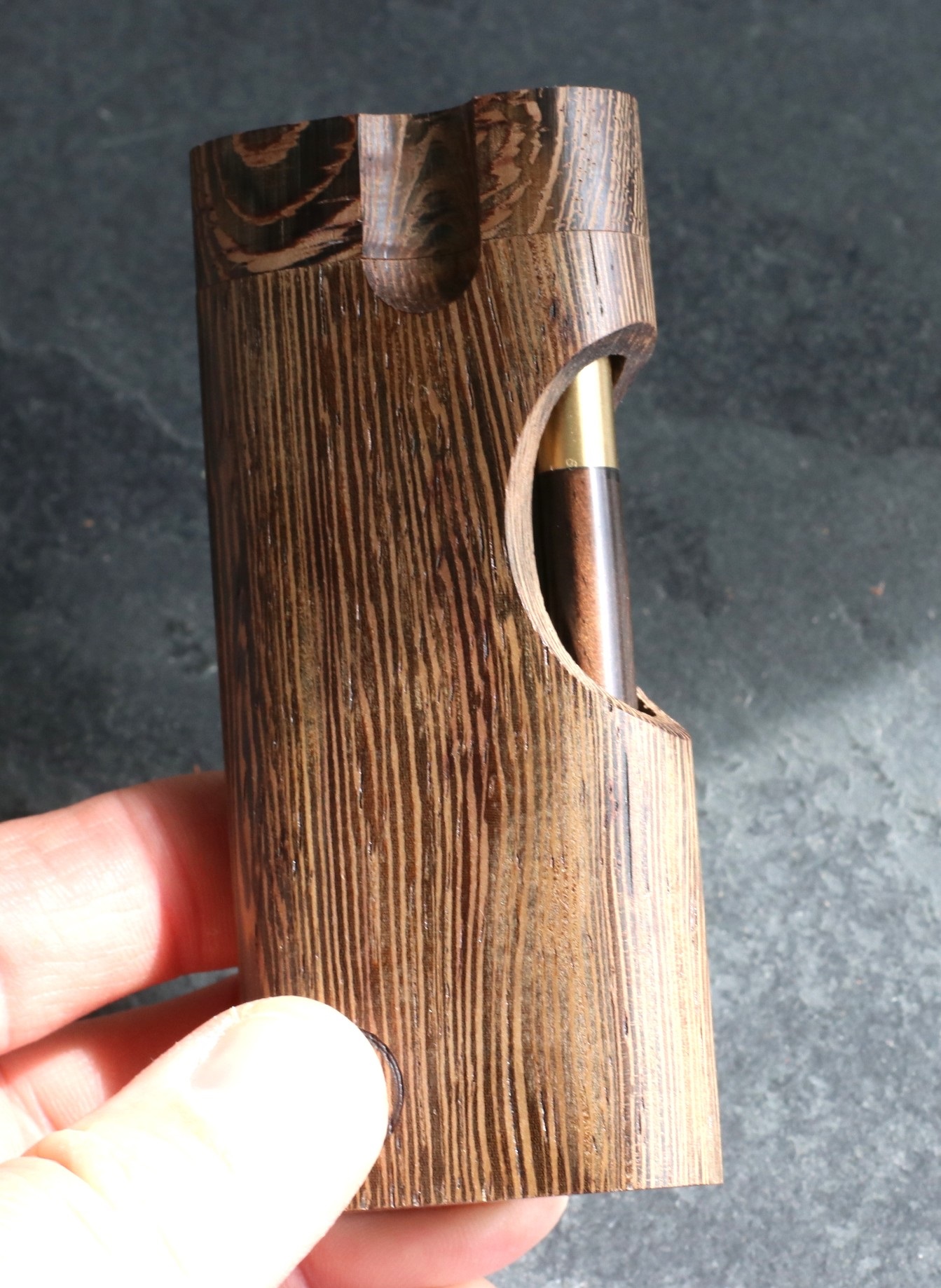 4" Wenge Swivel Lid Dugout & One hitter pipe-American Made by Better Life-Locking Lid