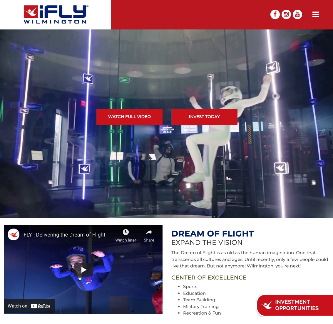 New iFLY Wilmington Investment Website